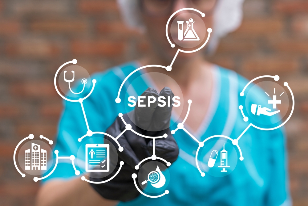 An image of a doctor behind a graphic representing sepsis malpractice
