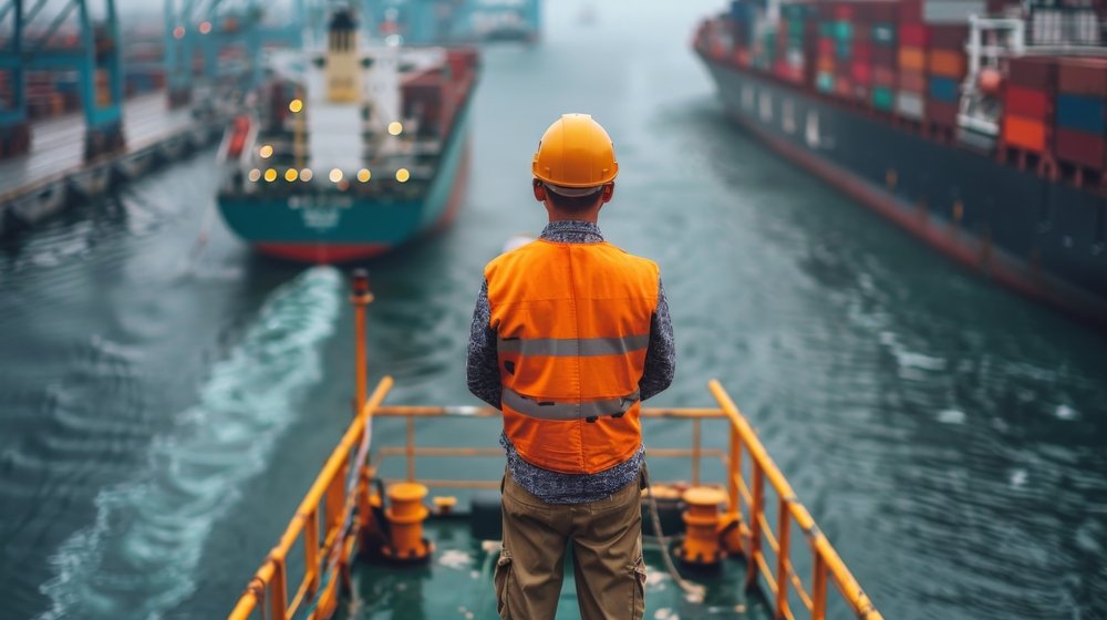Maritime worker overlooking ships, representing the protection a Jones Act lawyer provides for injured seamen in Louisiana